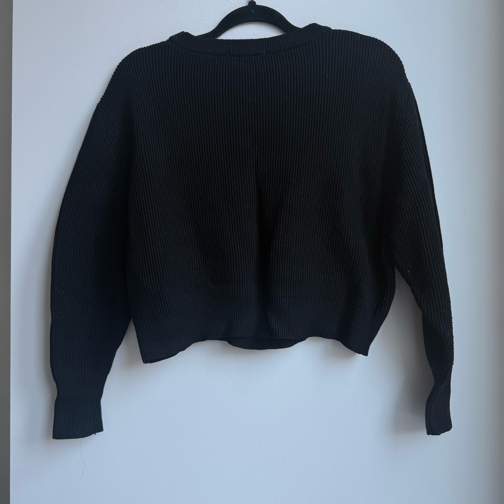 Zara Black Ribbed Knit Sweater Size S Cropped Crew Neck - Picture 6 of 7